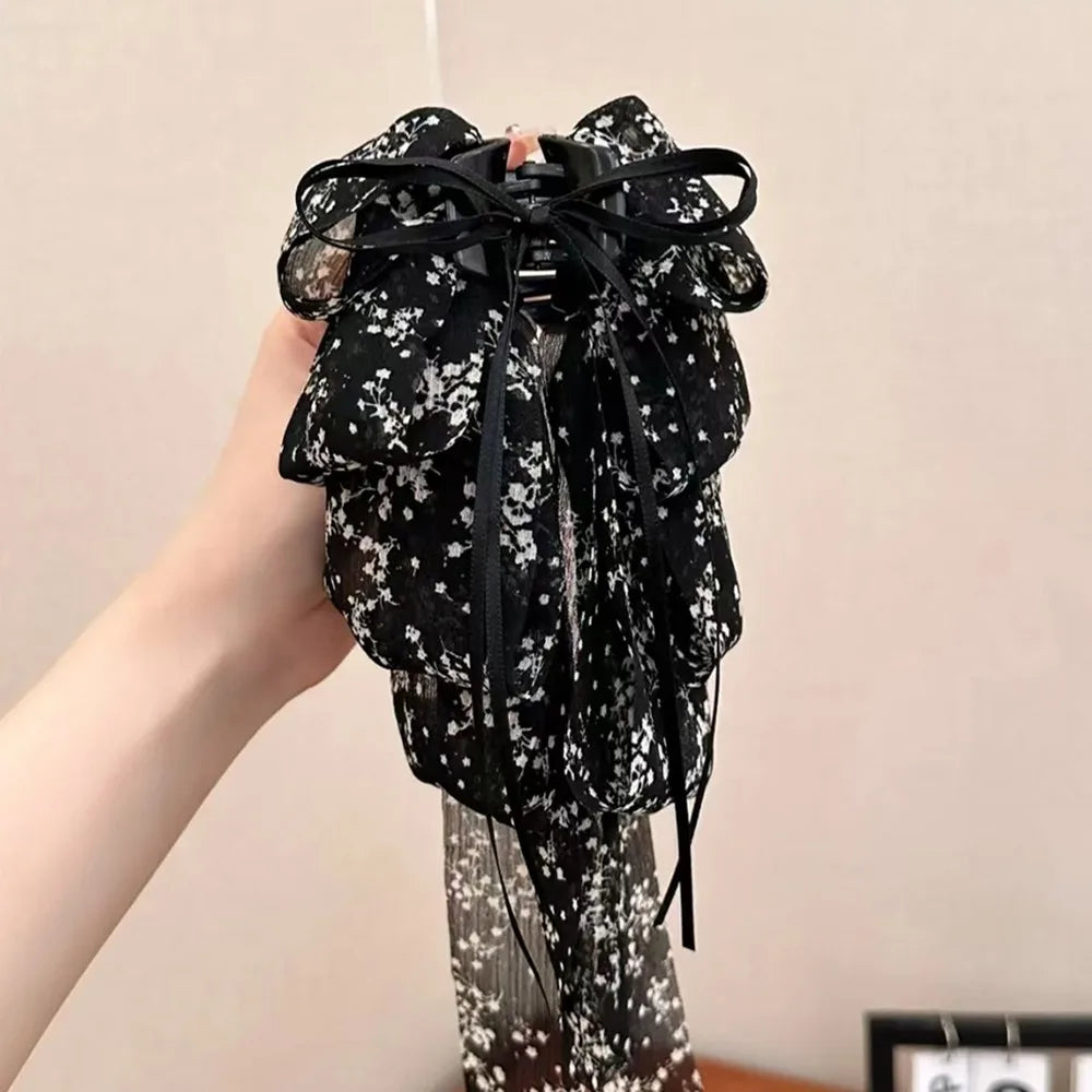 Volumizing Chiffon Hair Claw Clip – Floral Bow Korean Style
