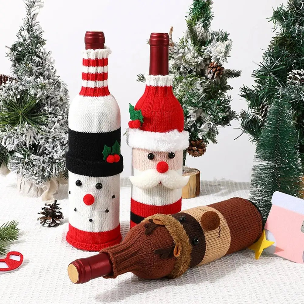 Christmas Knitted Wine Bottle Cover – Santa Snowman Deer Set