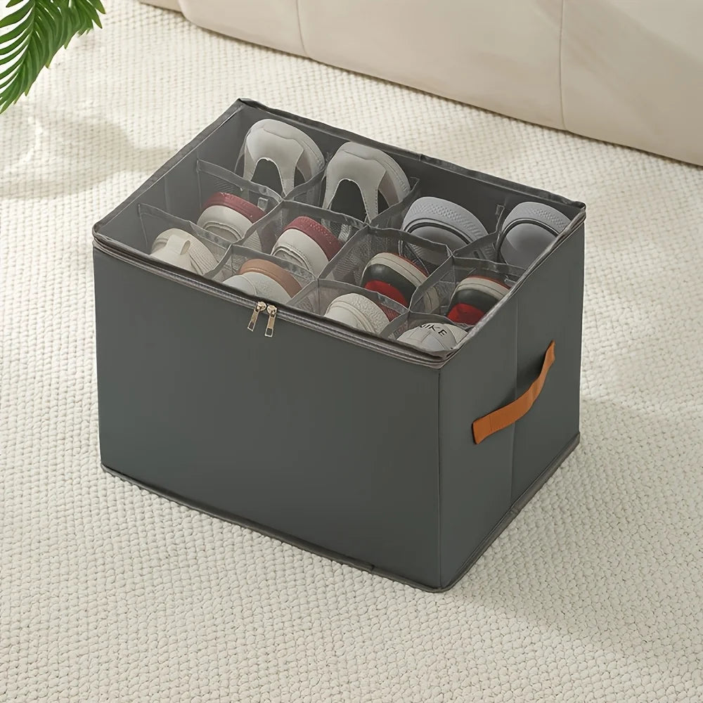 Foldable Shoe Storage Box with Lid – Stackable Organizer