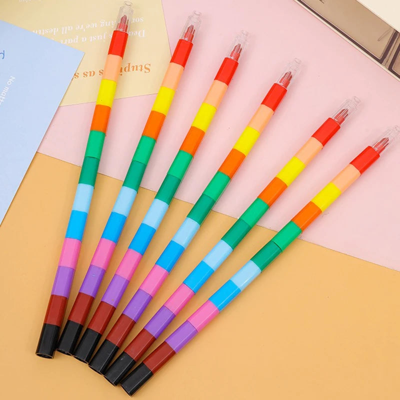 12-Color Stackable Building Block Crayons – Kids Art Gift Set