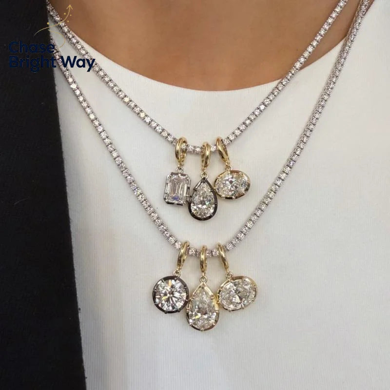Women's Dainty CZ Pendant Necklace | Mixed Metal Bead Chain