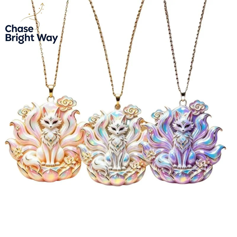 Nine Tailed Fox Enamel Pendant Necklace | Chinese Mythology