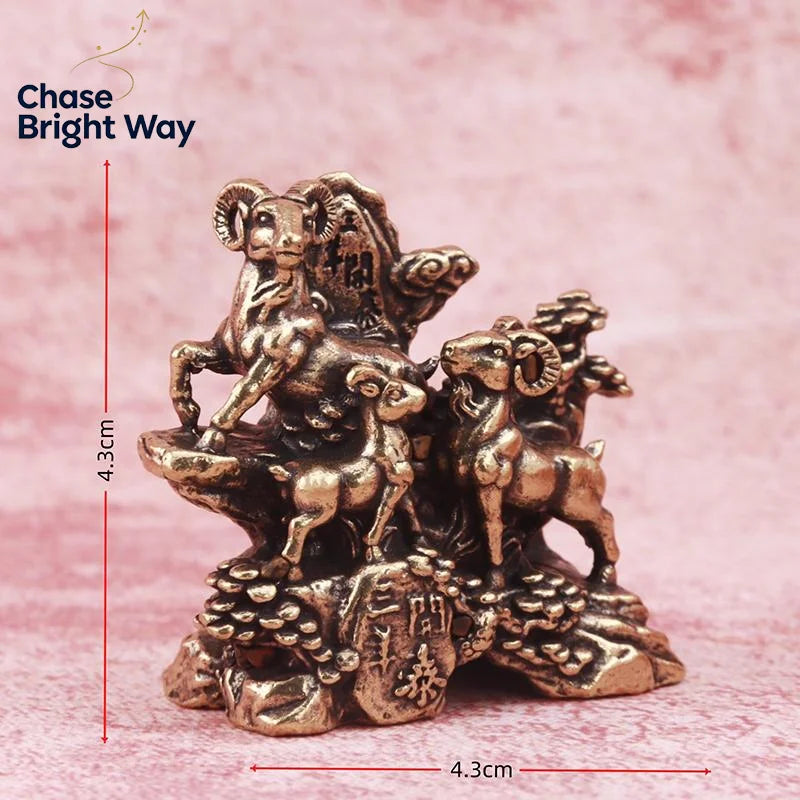 Solid Brass Three Rams Feng Shui Statue – Lucky Home Decor