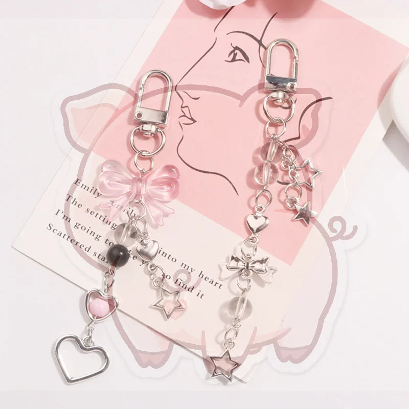 Goth Y2K Phone Charm Keychain – Bow Heart Star Kawaii Pendant