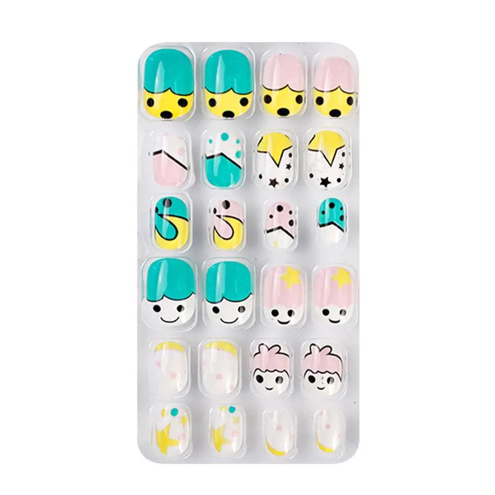 24-Pc Cartoon Y2K Press-On False Nails | Short Square Full Cover