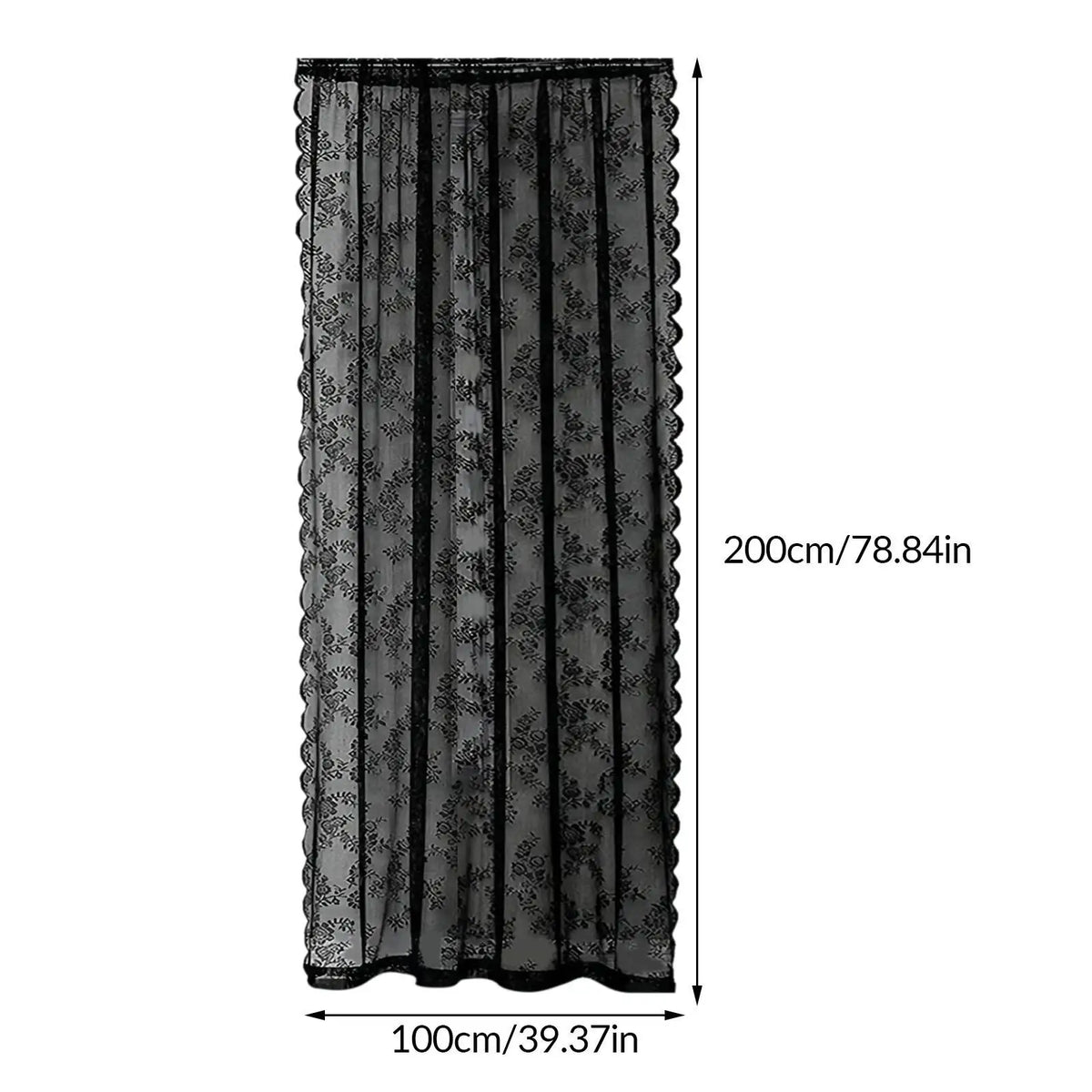 Black Floral Lace Voile Sheer Curtain – Rod Pocket Tulle Panel