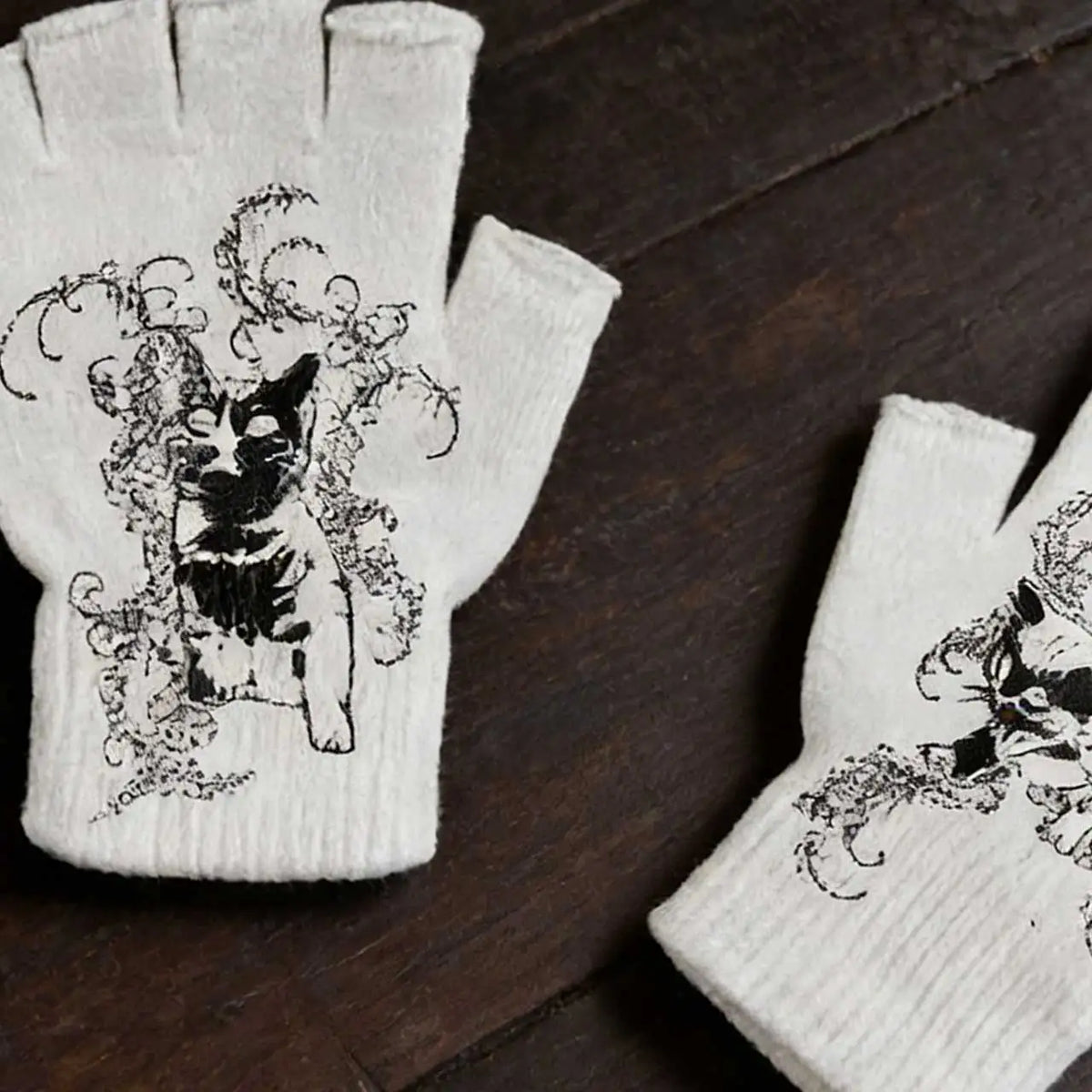 Women's Knitted Fingerless Gloves – Gothic Cross Print Winter
