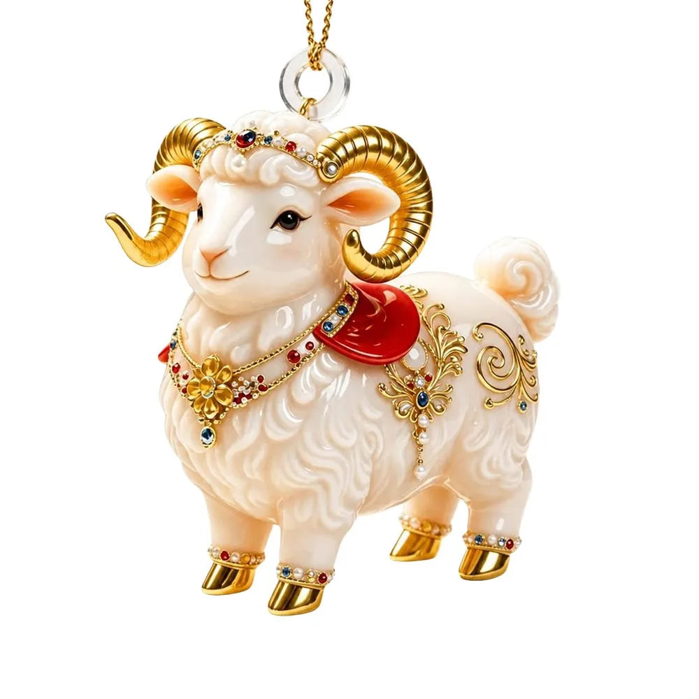 Rhinestone Goat Hanging Ornament – Acrylic Holiday Pendant