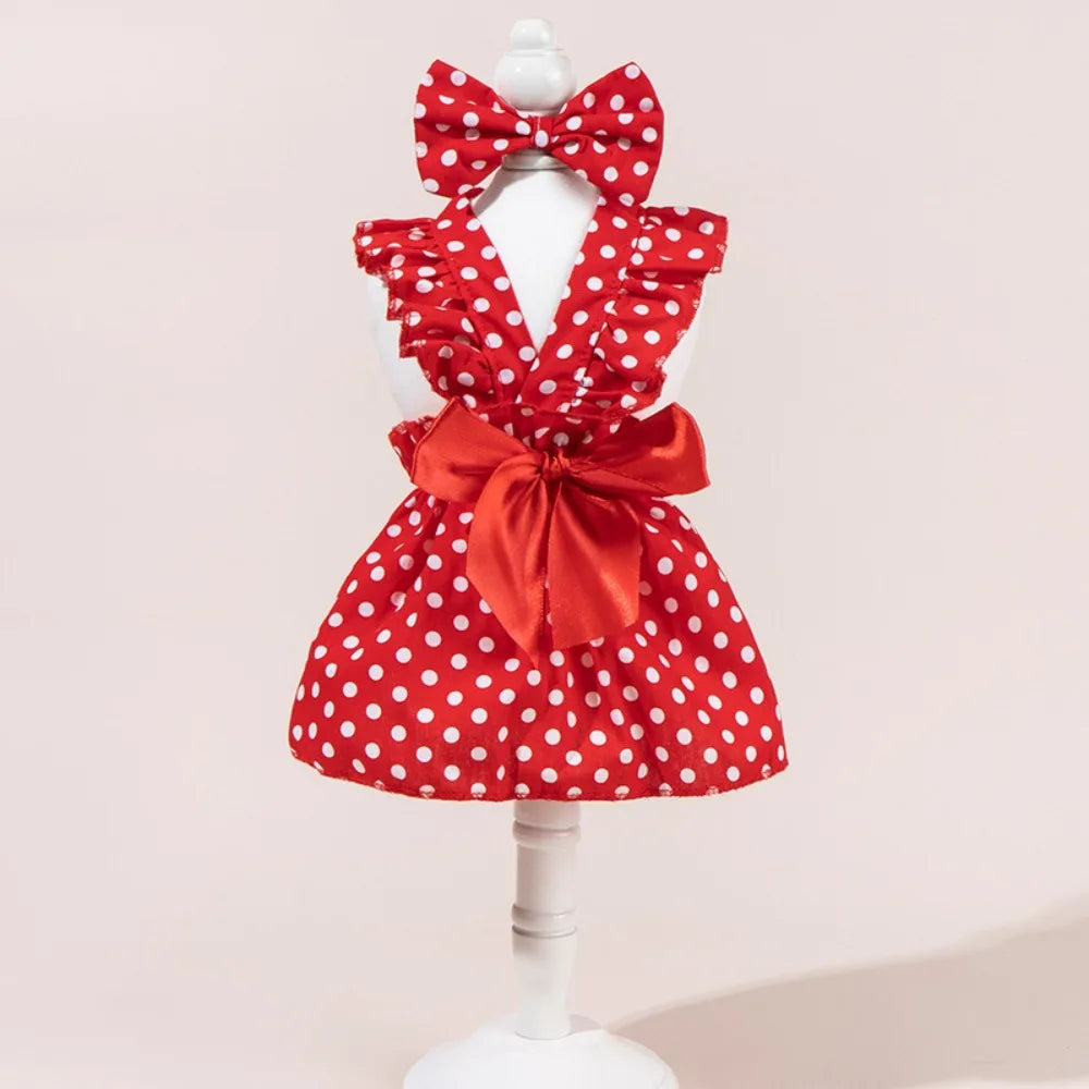 Polka Dot Princess Dress for Cats & Dogs | Bow Headband XS–XL