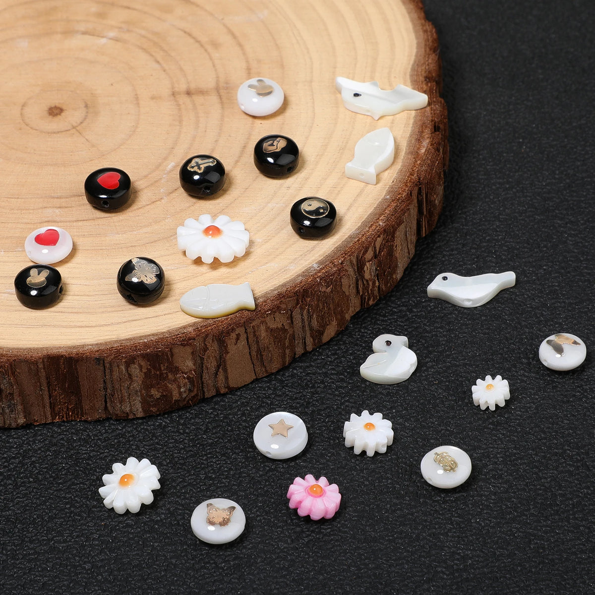 Natural Shell Beads – Fish Daisy Bird Loose Spacer Beads for DIY