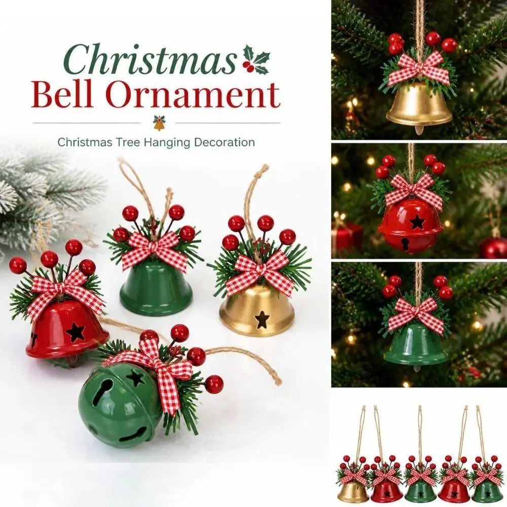 Metal Christmas Bell Ornament – Red Berries & Plaid Bow