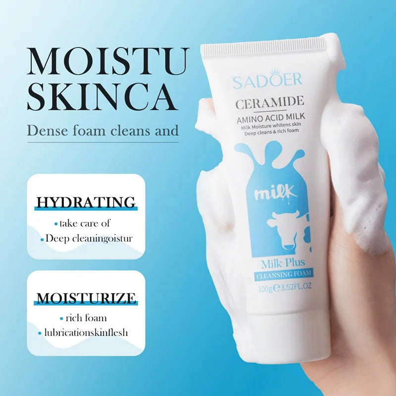 SADOER Milk Facial Cleanser – Moisturizing Brightening Foam Wash
