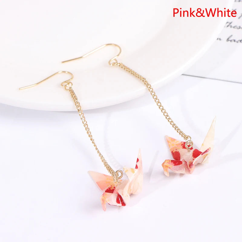 Origami Crane Dangle Earrings – Handcrafted Paper Bird Jewelry