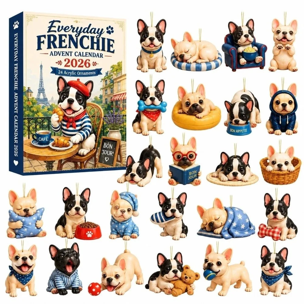 24-Piece Pug Advent Calendar – Acrylic Christmas Ornaments