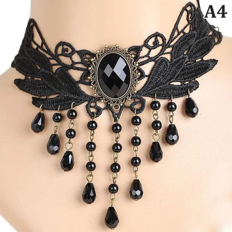 Gothic Crystal Lace Choker Necklace | Neo-Victorian Women's Jewelry