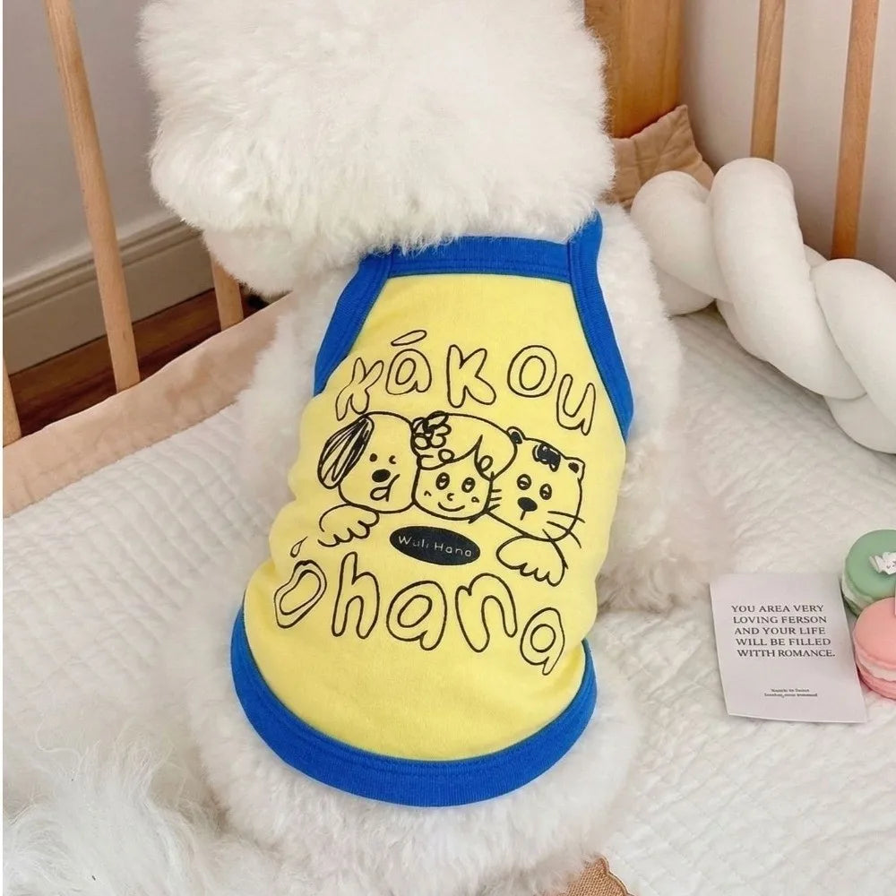 Cartoon Small Dog Vest – Color-Block Summer Pet Top S/M/L