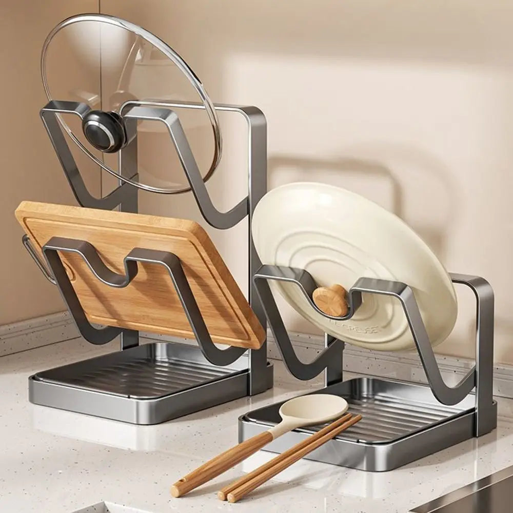 Upright Pot Lid Organizer Rack with Drip Tray | U-Groove