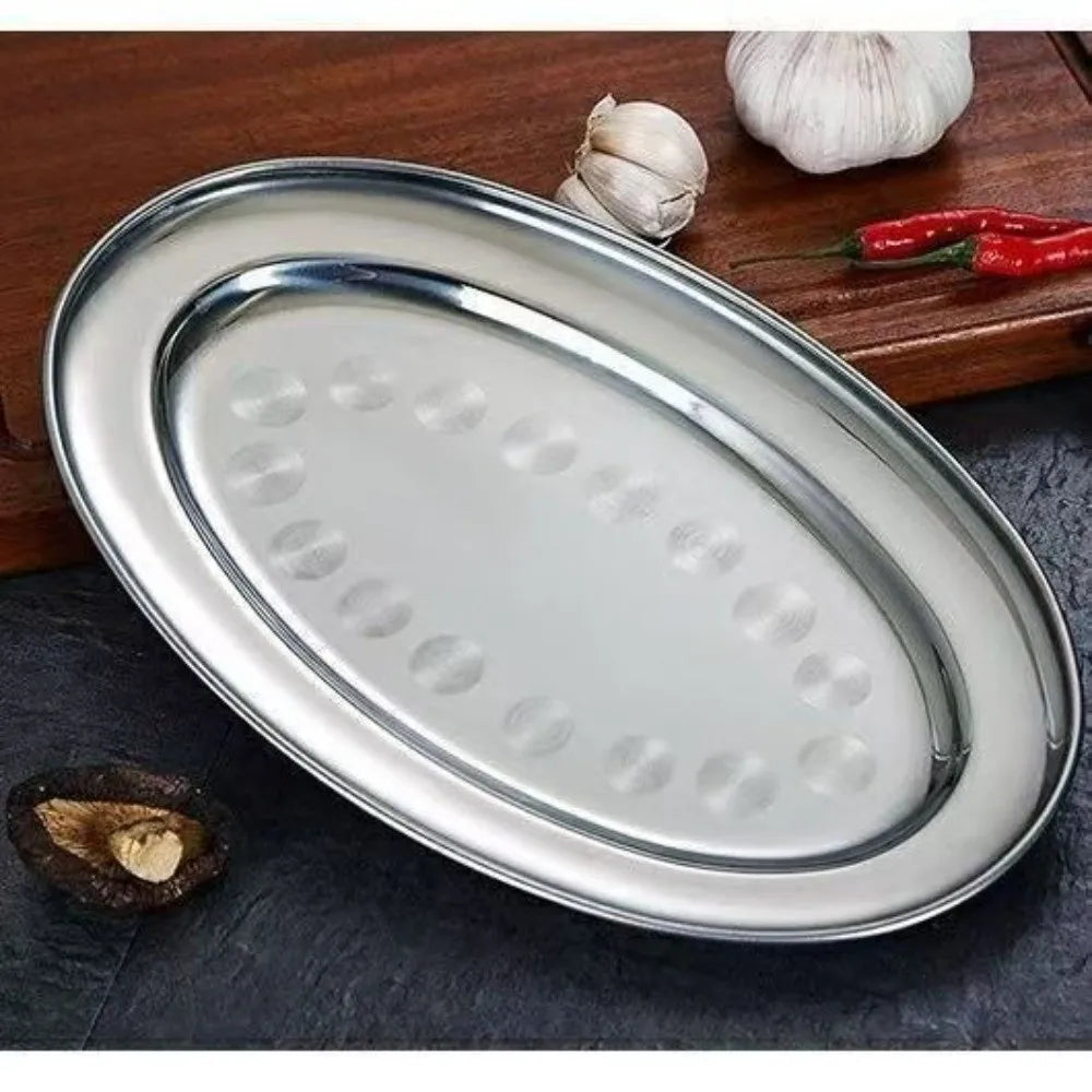 Stainless Steel Oval Fish Plate – Shallow Serving Tray Multi-Size