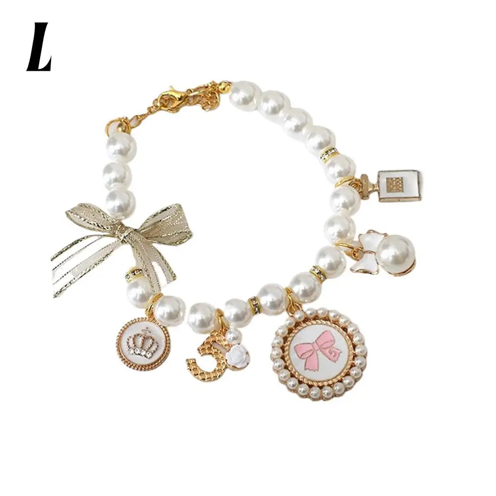 Pet Pearl Collar Bow Pendant – Princess Necklace Cats & Dogs