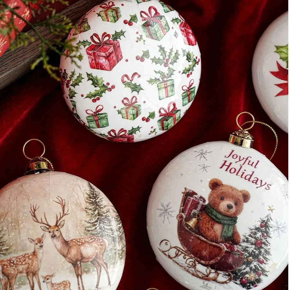 Vintage Flat Round Foam Christmas Ornaments | Paper Print