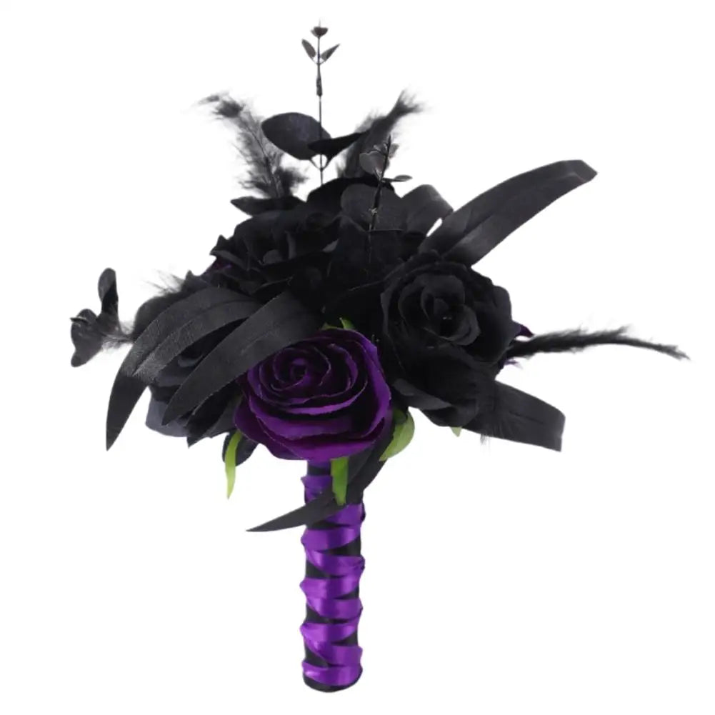 Gothic Black Burgundy Bridal Bouquet – Silk Rose Wedding Flowers