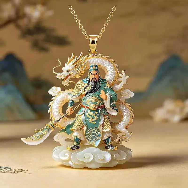 Nine Tailed Fox Enamel Pendant | Chinese Style Gold Necklace