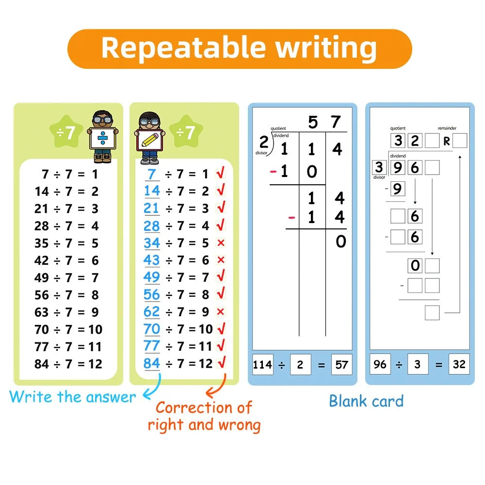 15-Pc Erasable Math Learning Cards – Kids Arithmetic Teaching Aid