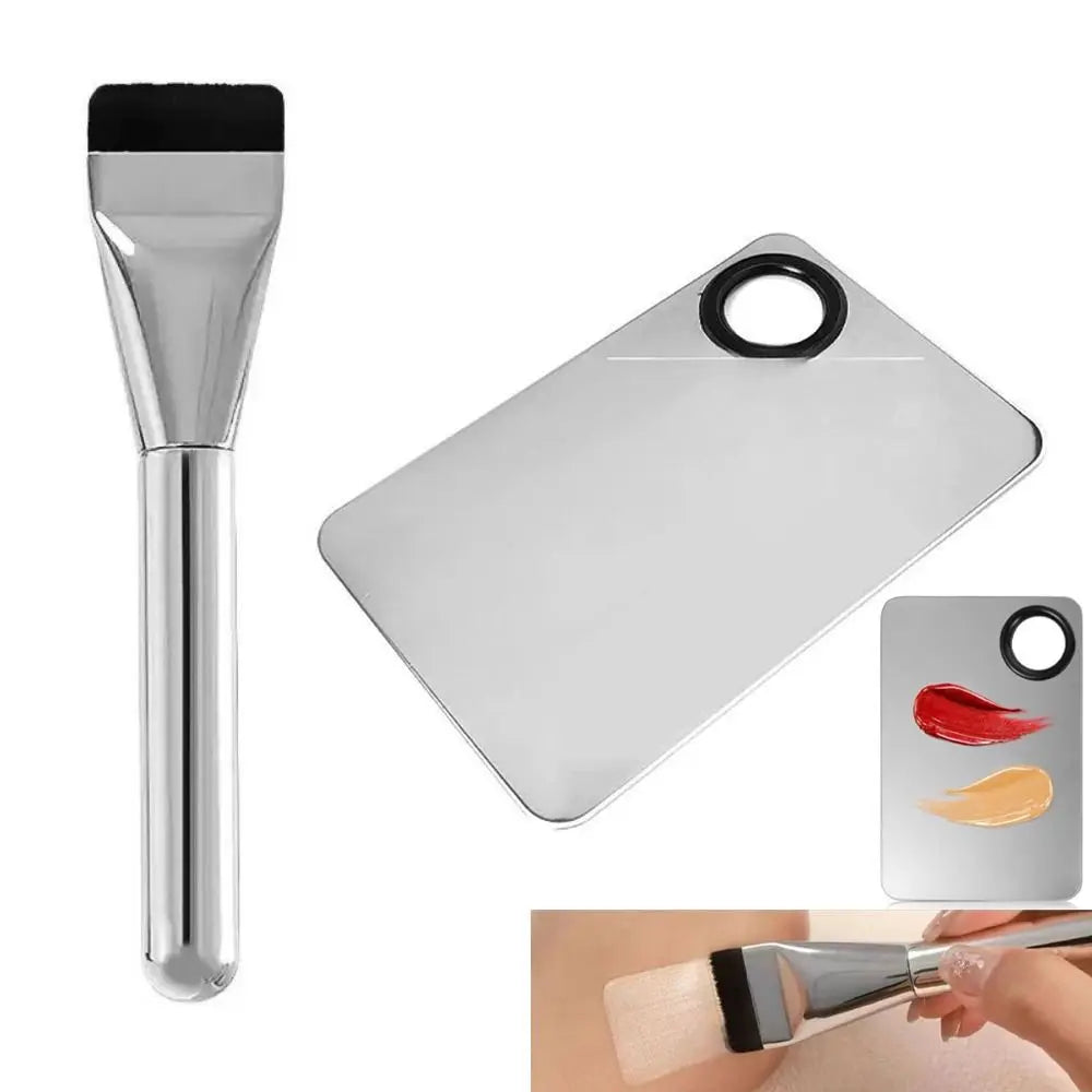 Stainless Steel Makeup Mixing Palette with Spatula & Brush