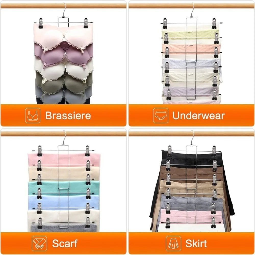 6-Layer Metal Clothes Hanger with Clips – Space-Saving Rack