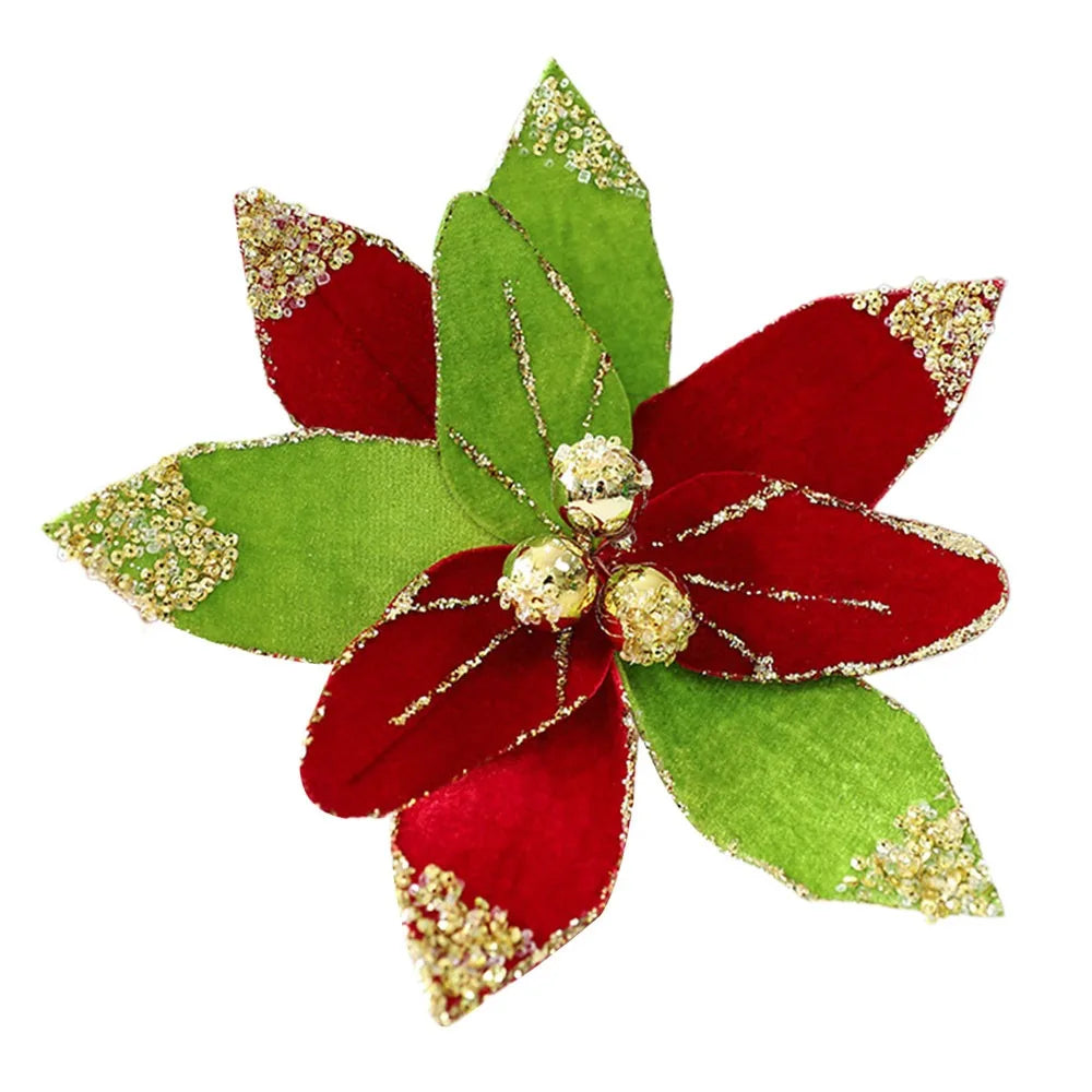 Glitter Christmas Flower Ornament – Soft Cloth Décor 32cm