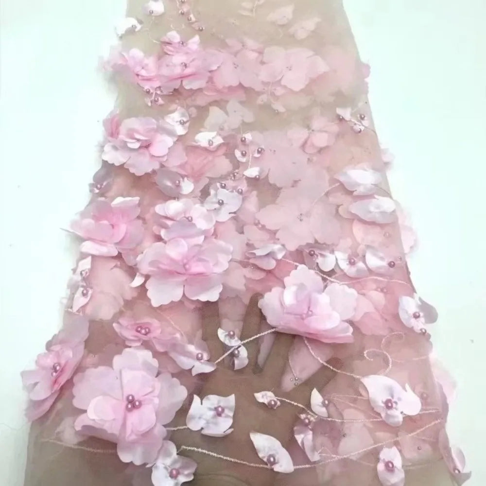 3D Flower Lace Fabric Bead Embroidery – 140cm x 1 Yard