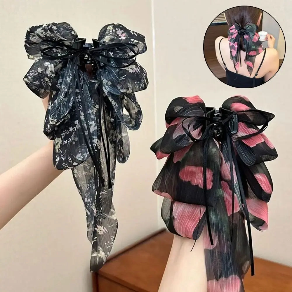 Volumizing Chiffon Hair Claw Clip – Floral Bow Korean Style