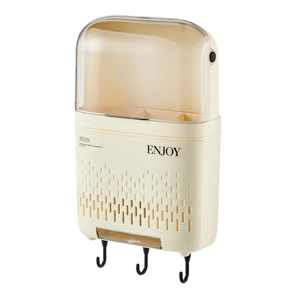 Wall-Mounted Cutlery Holder – Dustproof Utensil Drainage Shelf