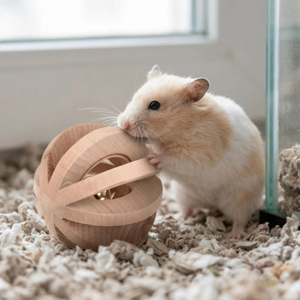 Wooden Bell Ball Chew Toy for Hamsters, Rabbits & Small Pets