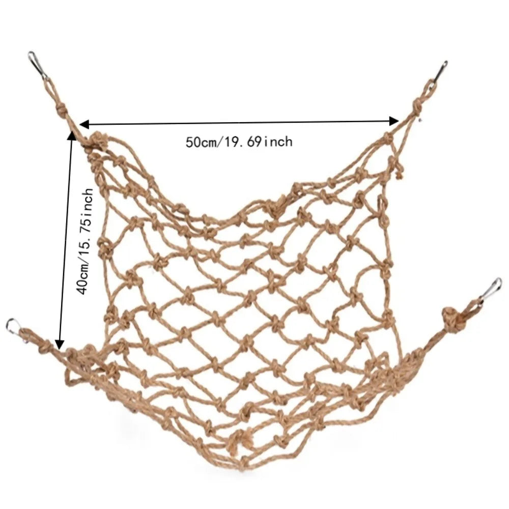 Hemp Rope Bird Climbing Net with Hooks – Parrot Cage Toy