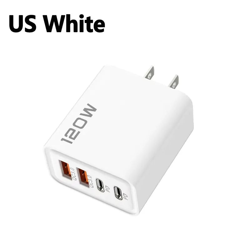 4-Port 120W USB-C PD Fast Charger – Quick Charge 3.0 Adapter