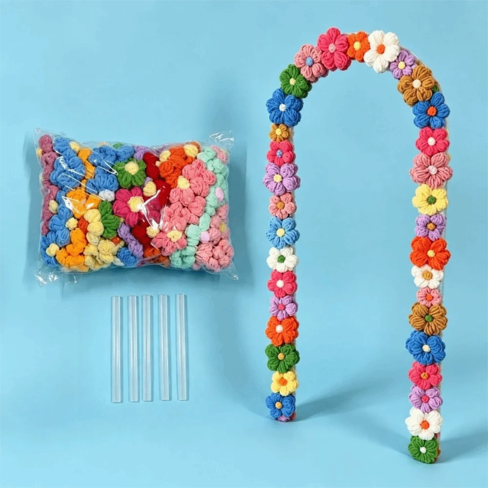 50-Pack Crochet Flower Appliques – Colorful DIY Yarn Craft Decor