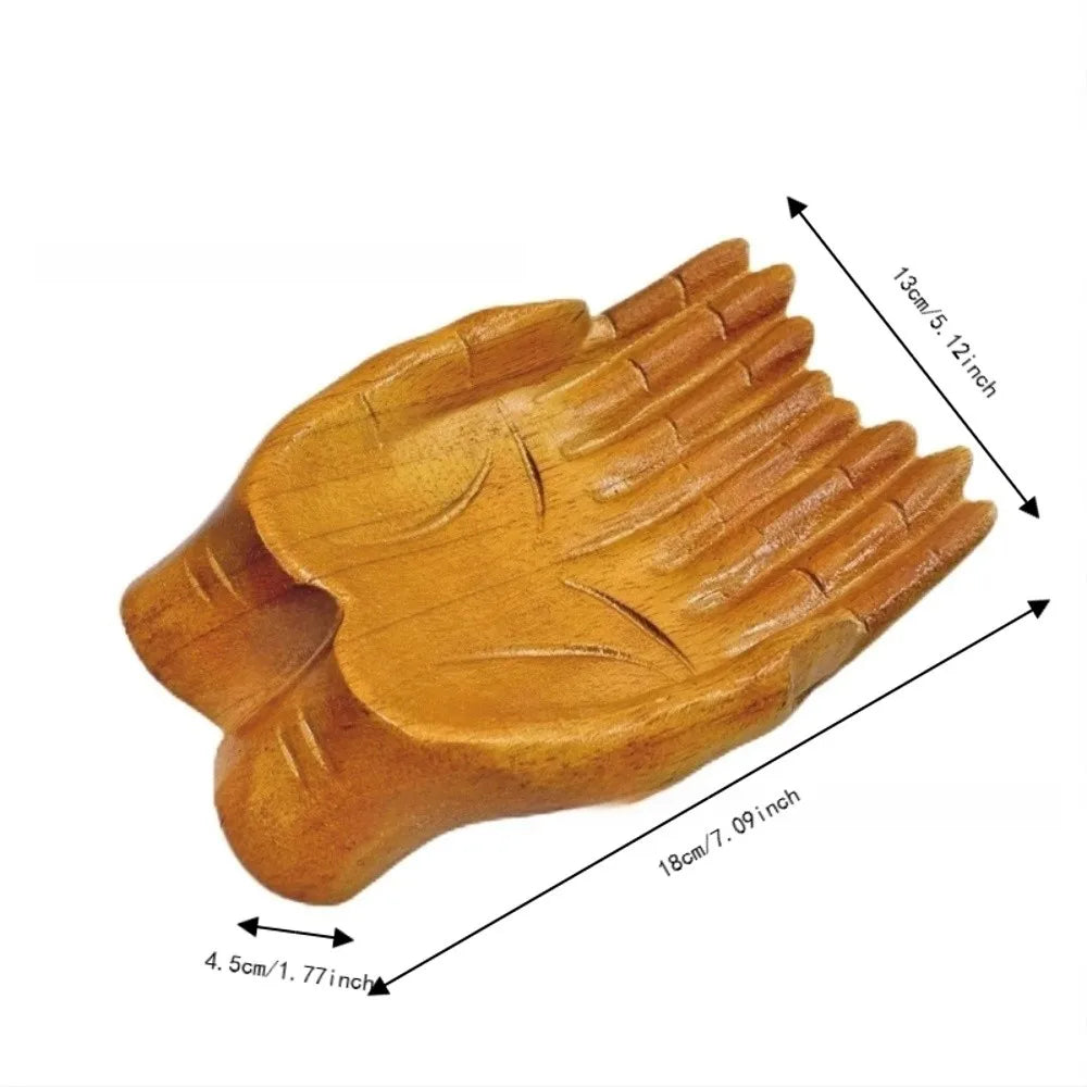 Wood Carved Hands Bowl – MDF Crystal Display Tray Décor