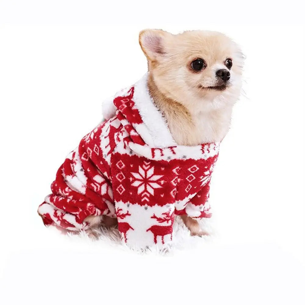 Christmas Pet Pajamas Hoodie – Fleece Cat & Dog Jumpsuit