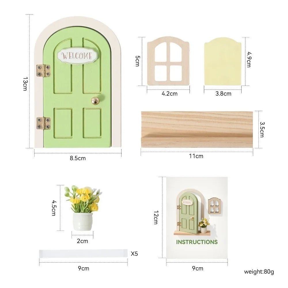 Wooden Fairy Elf Door Set – Mini Dollhouse Wall Décor Ornament