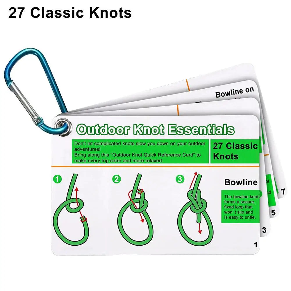 Waterproof Knot Guide Cards & Mini Carabiner – 27 Knots