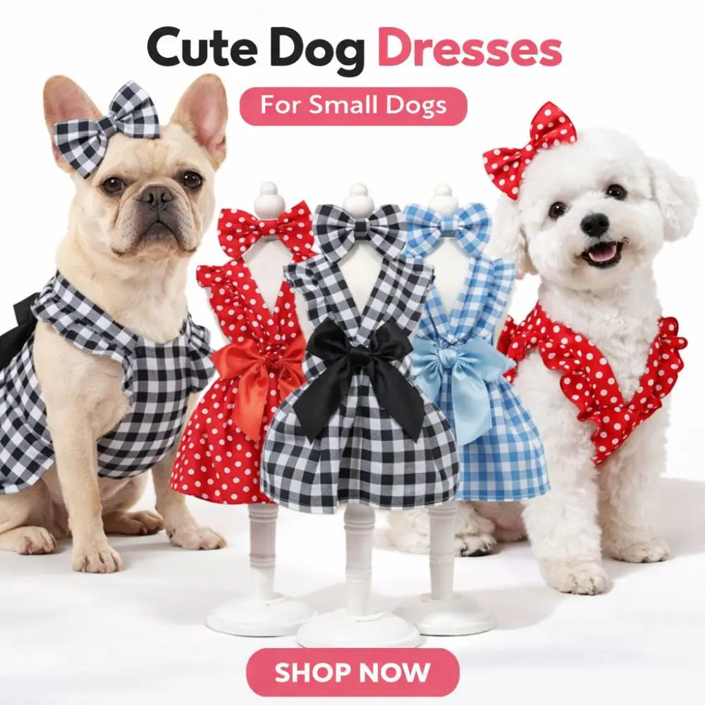 Polka Dot Princess Dress for Cats & Dogs | Bow Headband XS–XL
