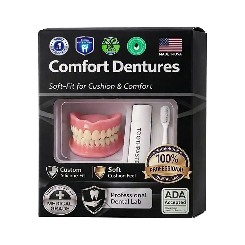 Silicone Denture Set – Upper & Lower False Teeth Kit + Brush