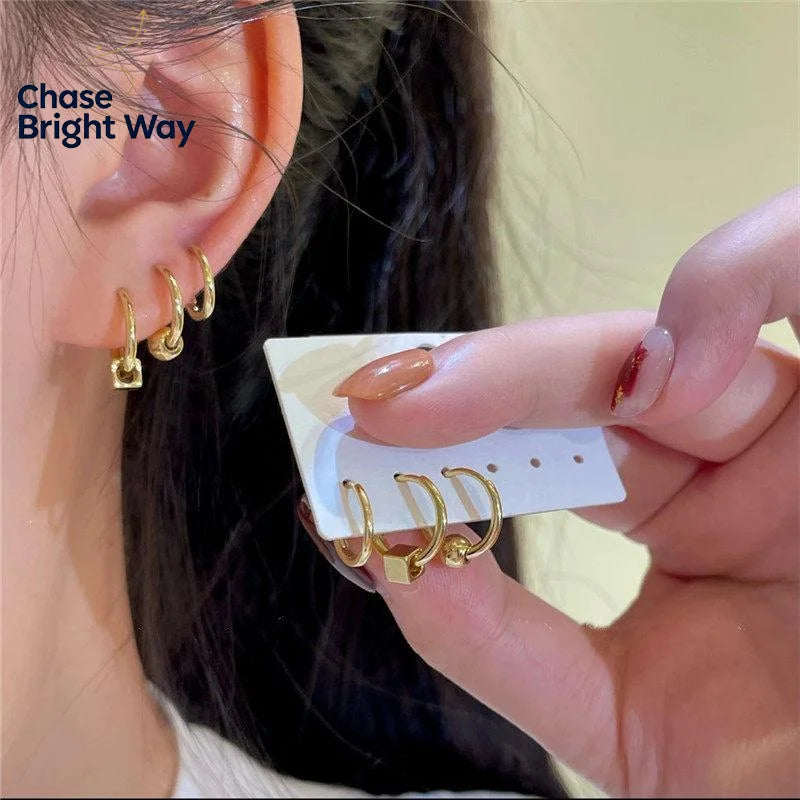 Zircon Huggie Hoop Earrings 6Pcs Set – Stackable Silver Hoops