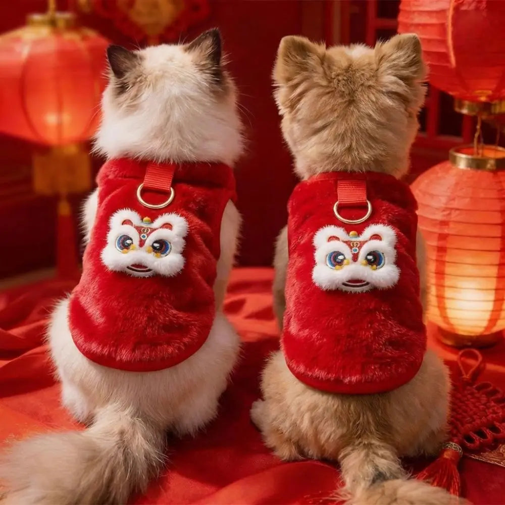 Lion Pattern Pet Sweater Vest – Warm Plush Coat for Cats & Dogs