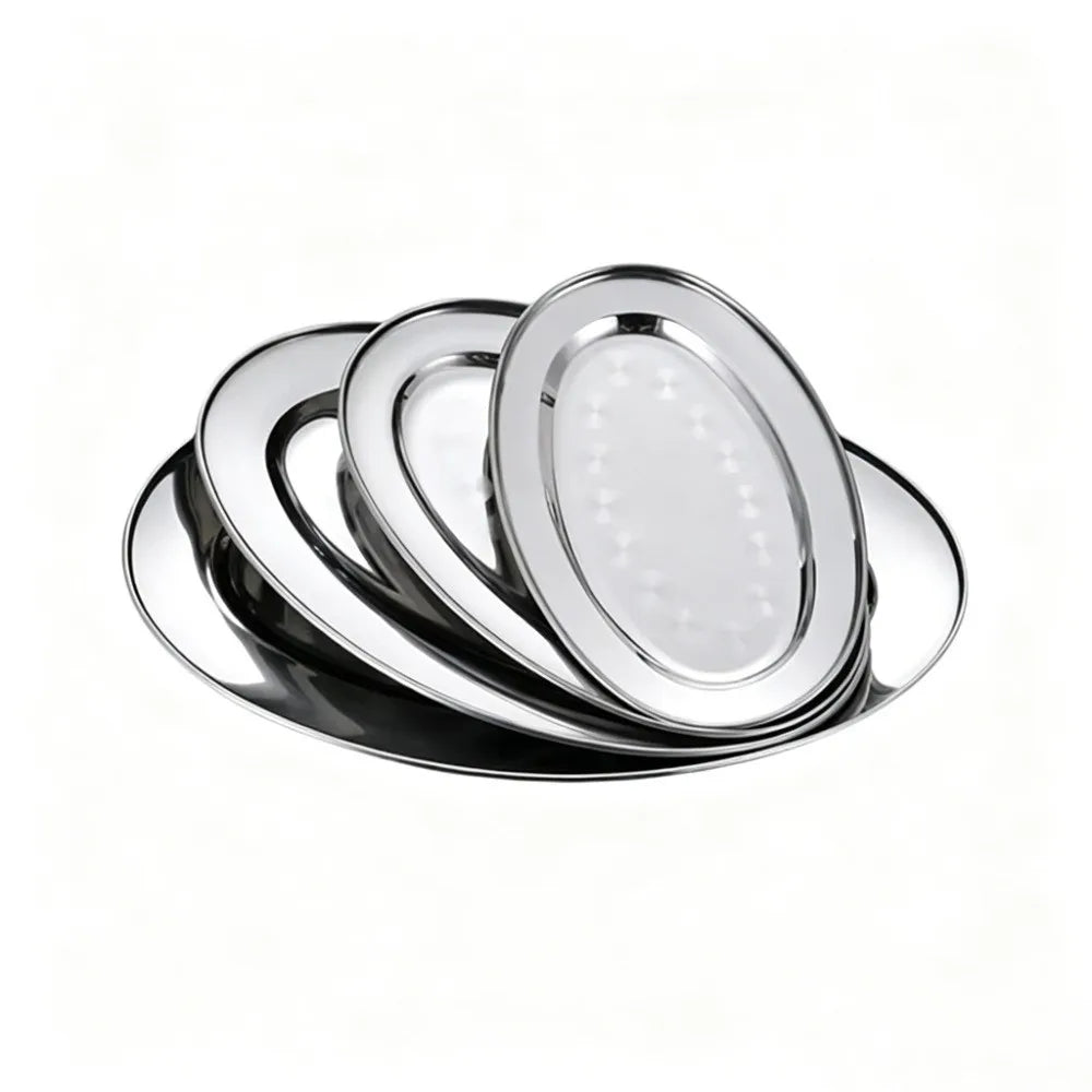 Stainless Steel Oval Fish Plate – Shallow Serving Tray Multi-Size