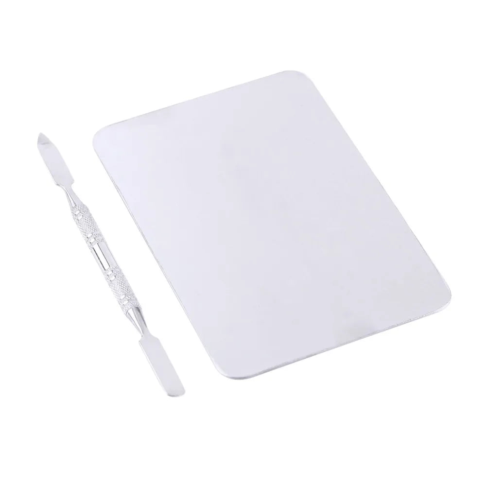Stainless Steel Makeup Mixing Palette & Spatula Set – 2 Pc