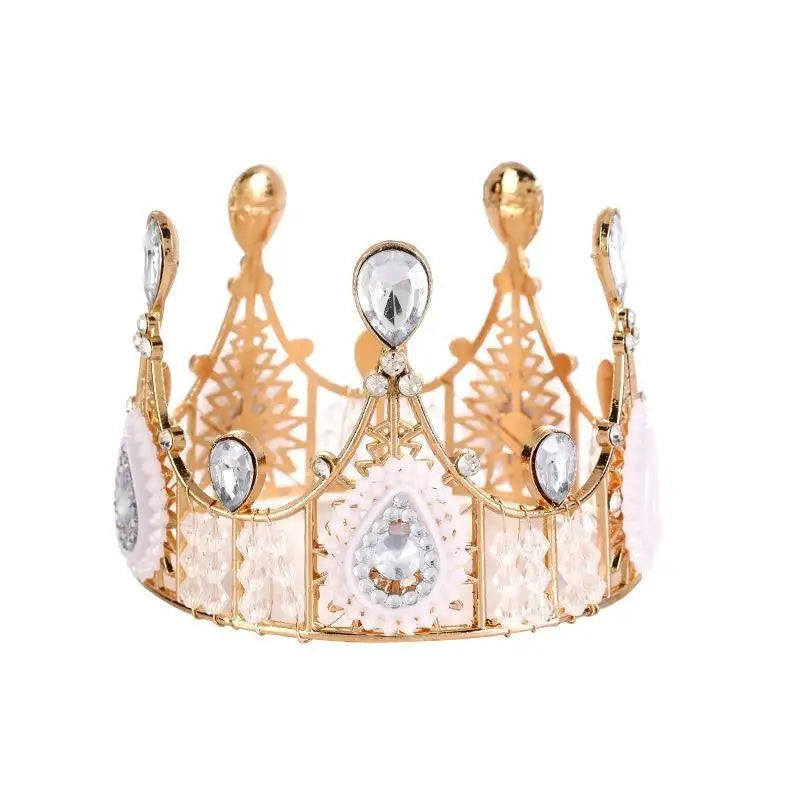 Pearl Crown Cake Topper – Gold Princess Tiara Party Decor