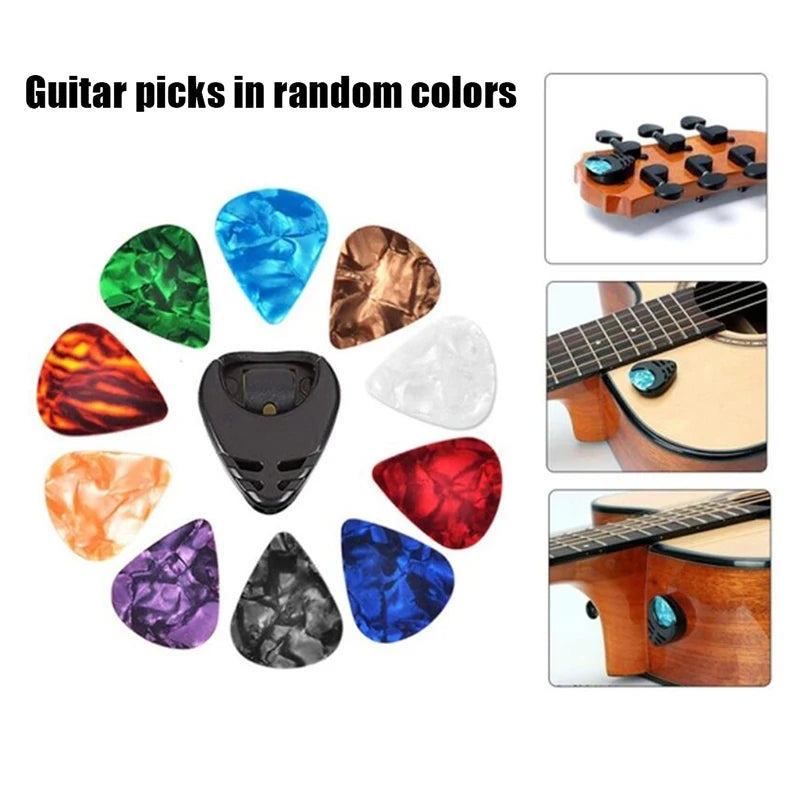 10-Pack Celluloid Guitar Picks with Holder – 3 Thickness Options