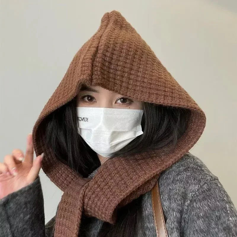 Korean Balaclava Beanie & Neck Scarf – Women's Winter Knit Hat